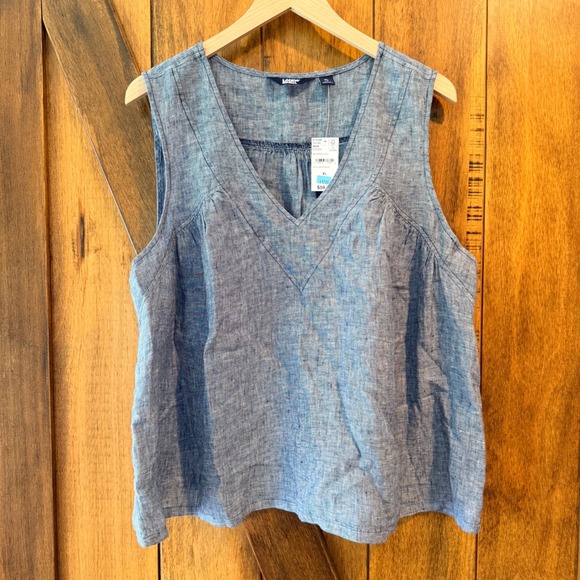Lands' End Tops - Lands End Sleeveless 100% Linen Top XL Indigo Blue V-Neck Coastal Boho NWT